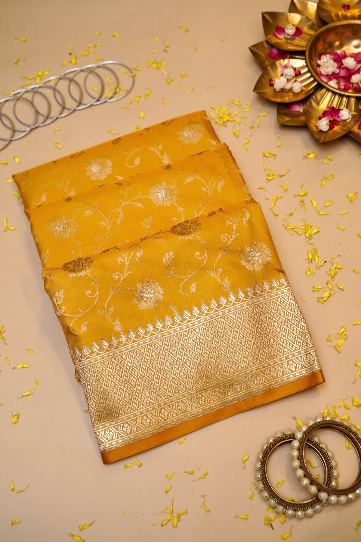MUSTARD YELLOW SELF MASHRU SILK SAREE