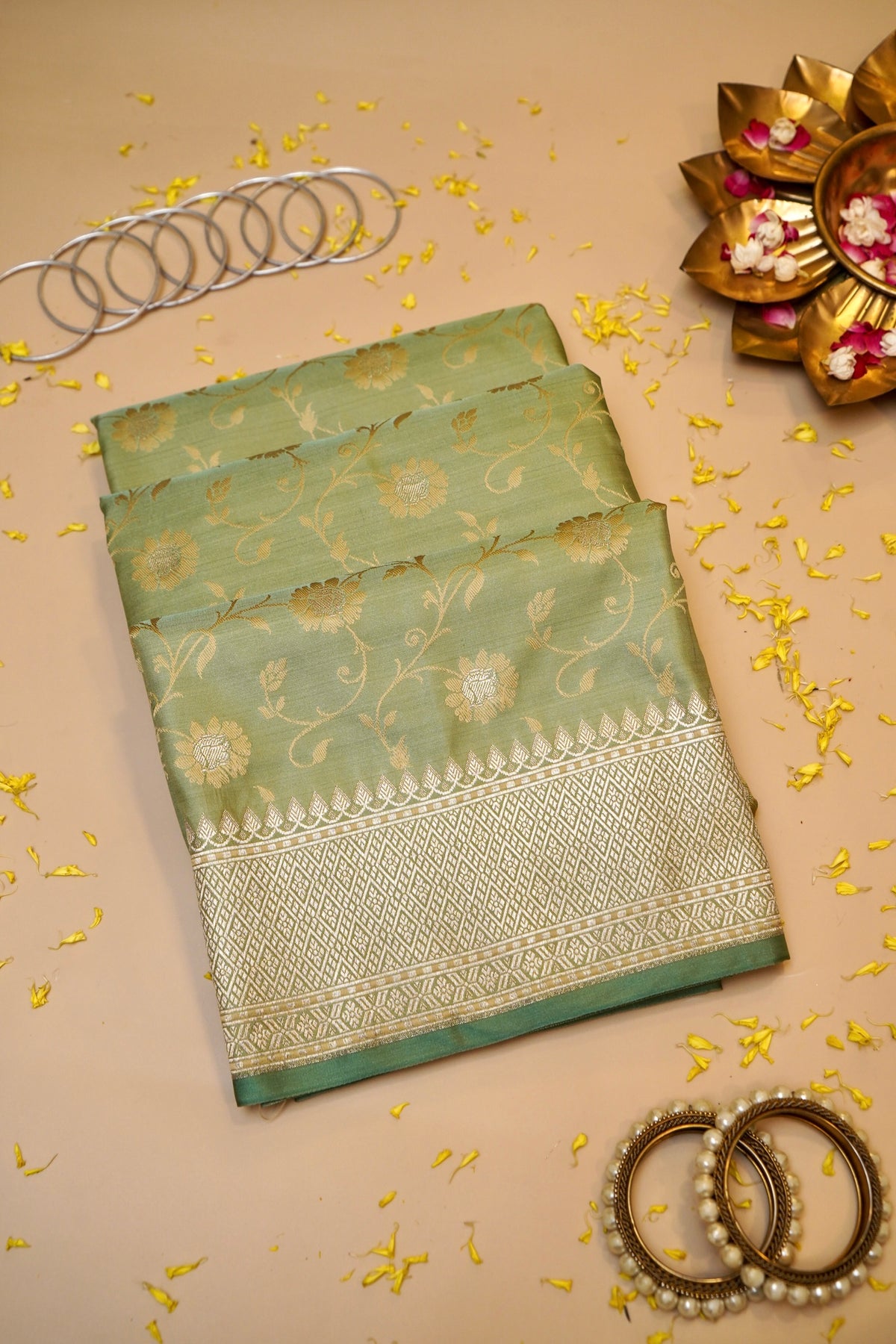 PISTA GREEN SELF MASHRU SILK SAREE