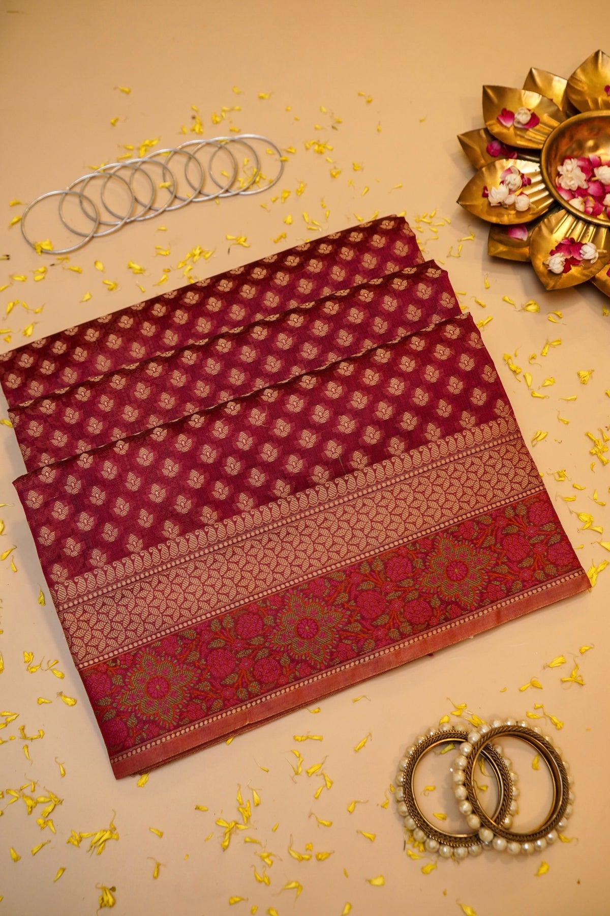 WINE MERCERISE SILK TILFI SAREE