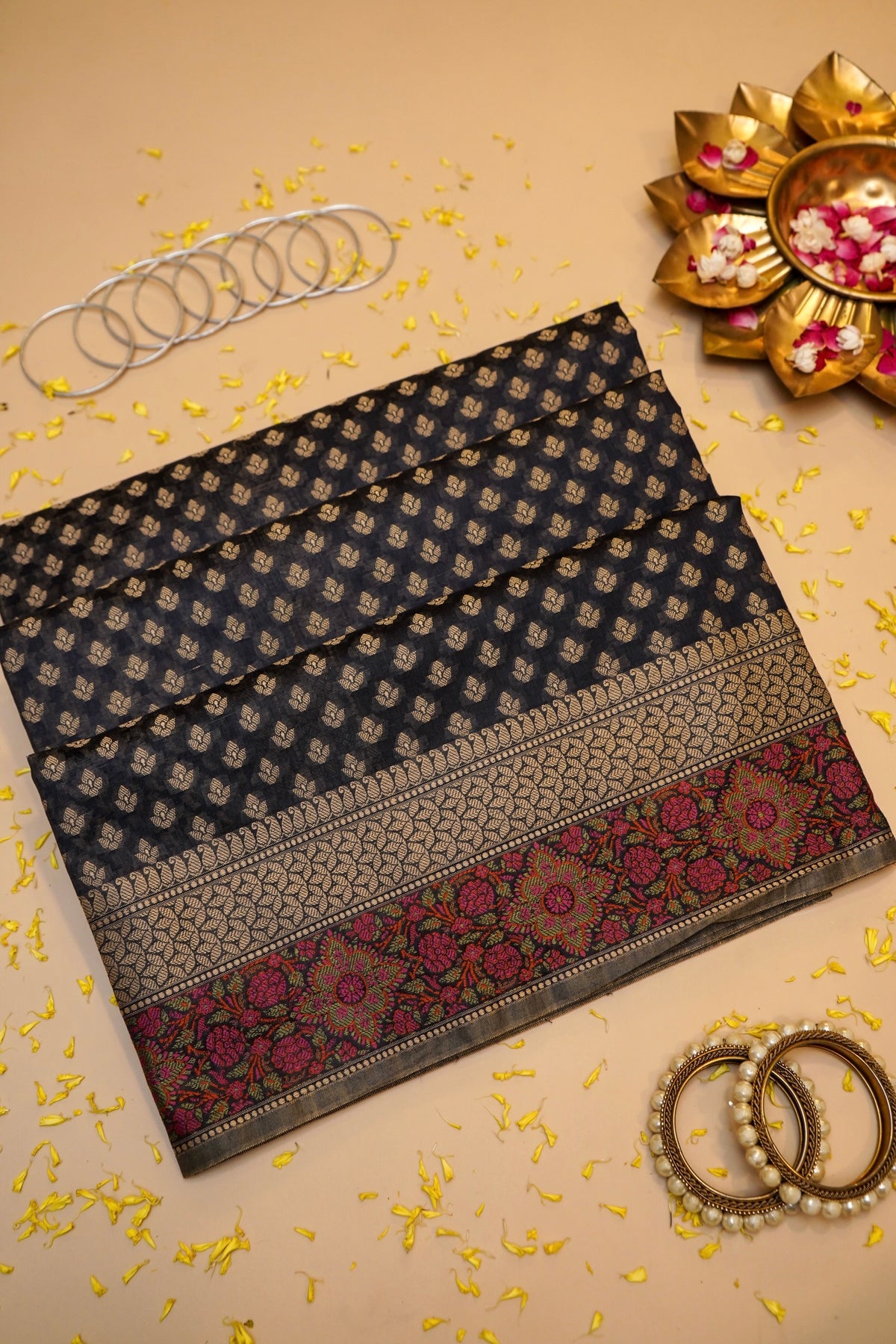 DEEP NAVY BLUE MERCERISE SILK SAREE