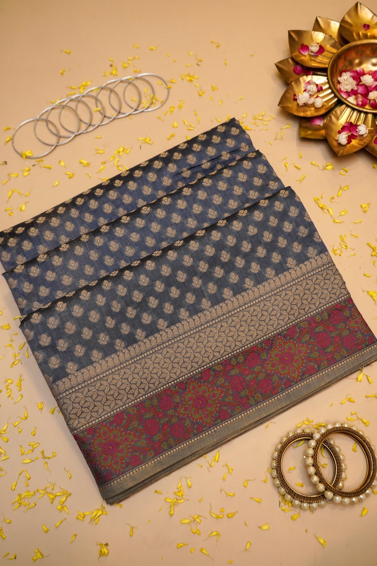 SLATE GREY MERCERISE SILK TILFI SAREE