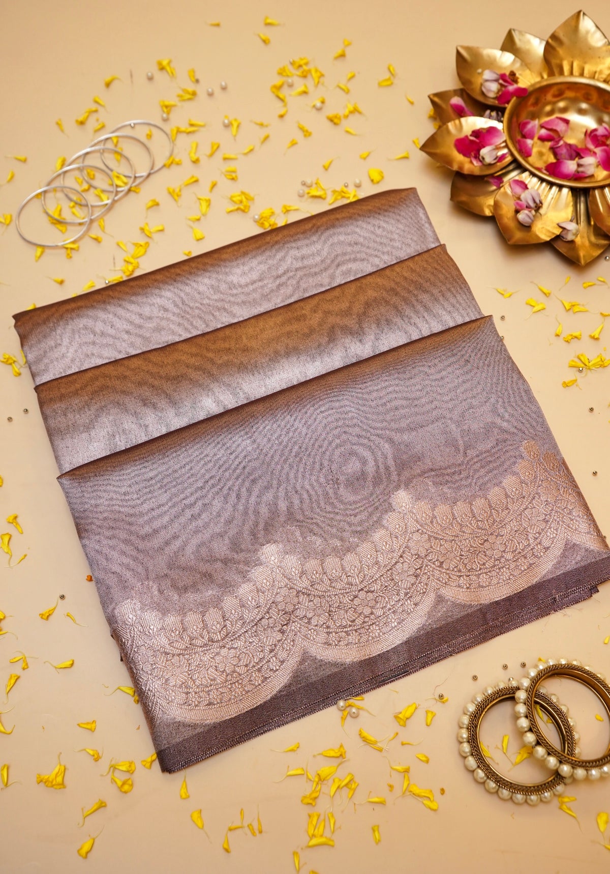 Metallic Copper Banarasi Tissue Silk Saree