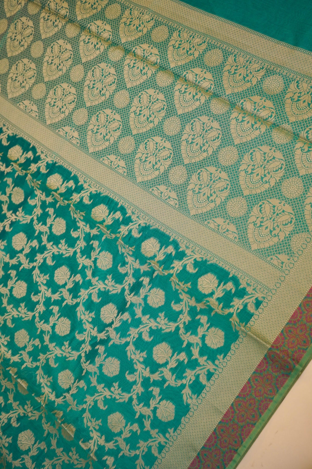 Rama Green Mercerise Silk Tilfi Saree