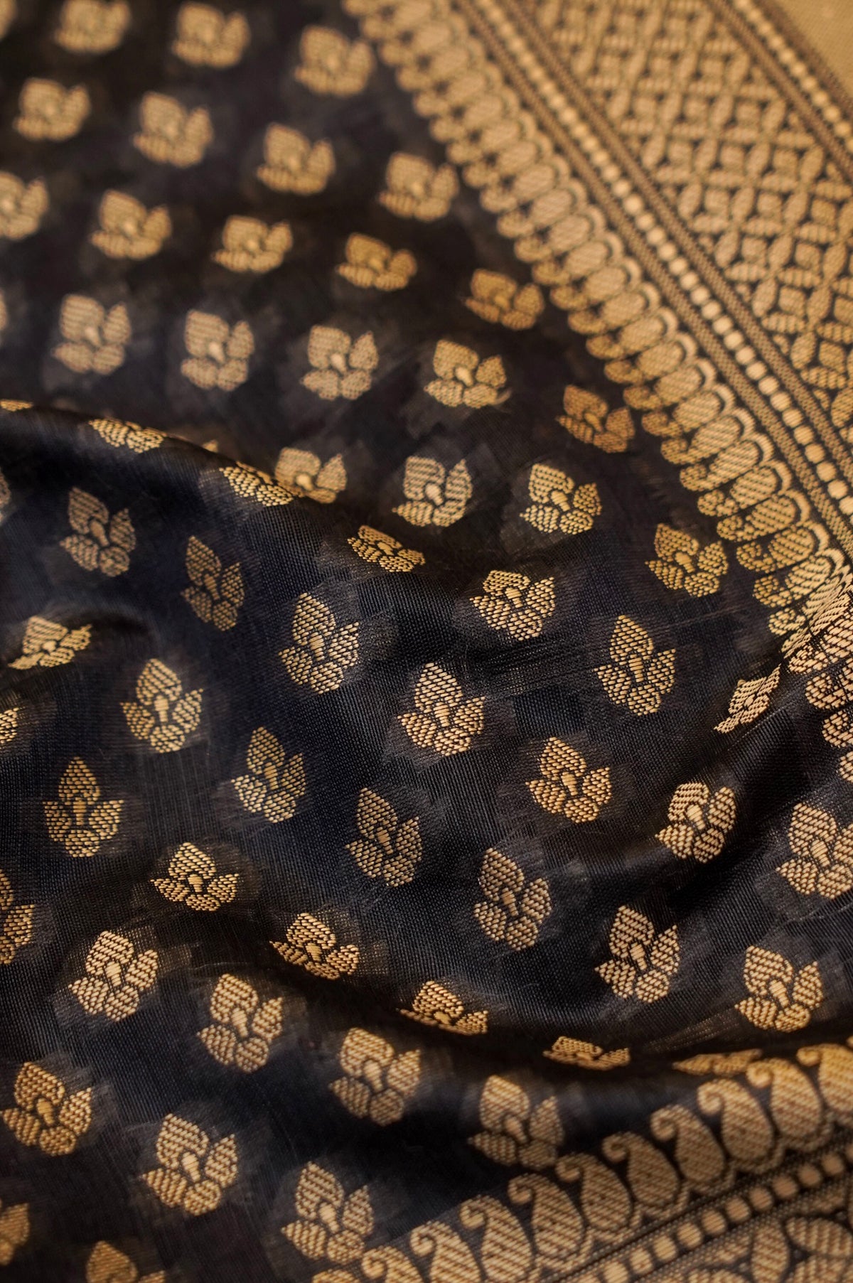 DEEP NAVY BLUE MERCERISE SILK SAREE