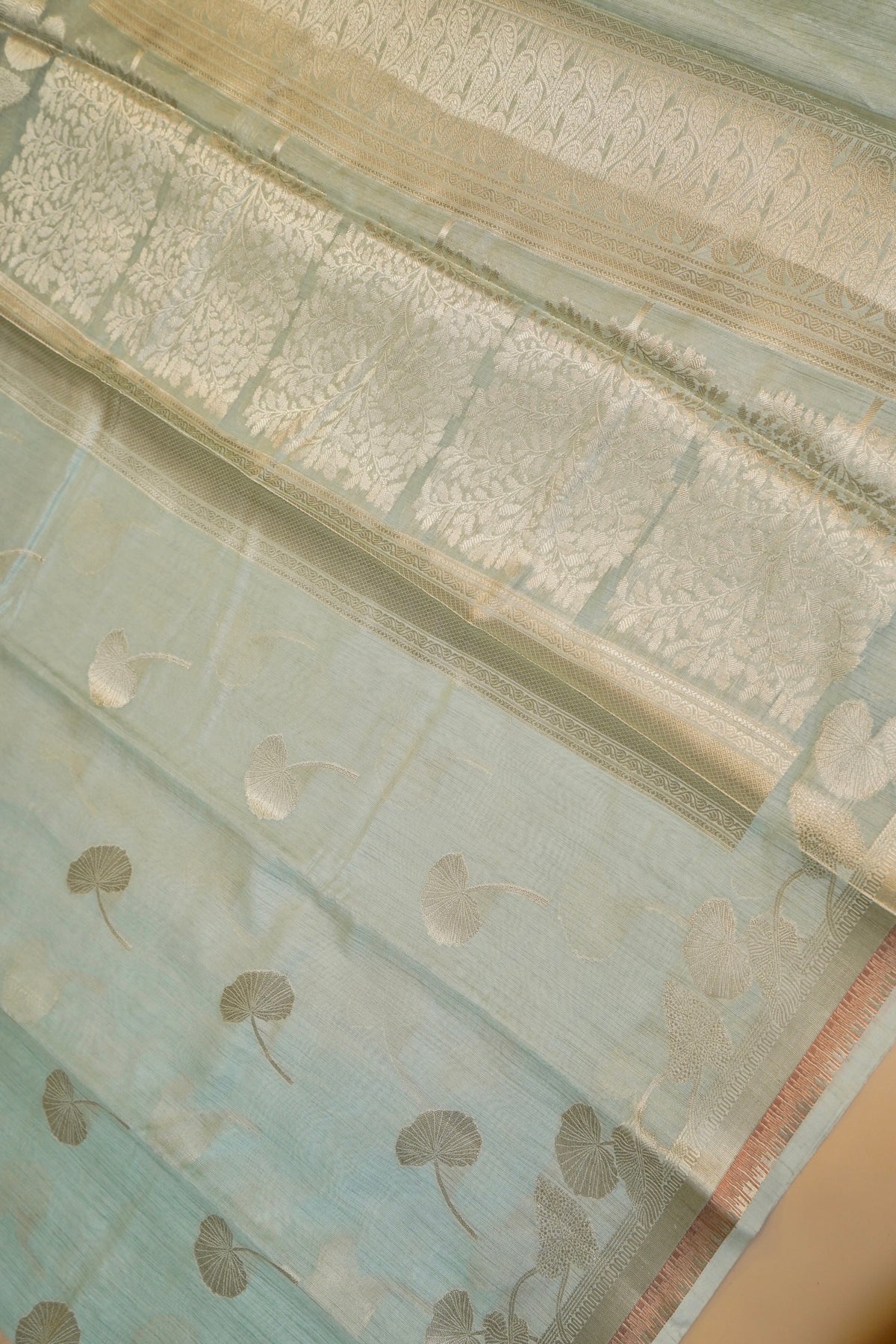 POWDER BLUE MUGA TUSSAR SILK SAREE