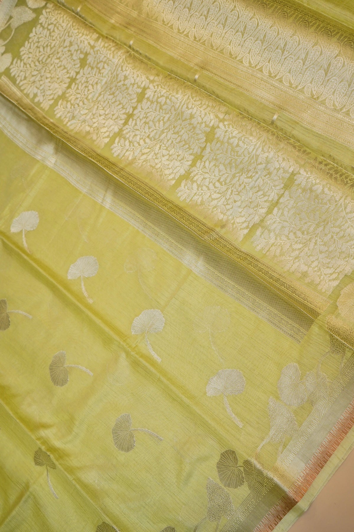 LIME GREEN MUGA TUSSAR SILK SAREE