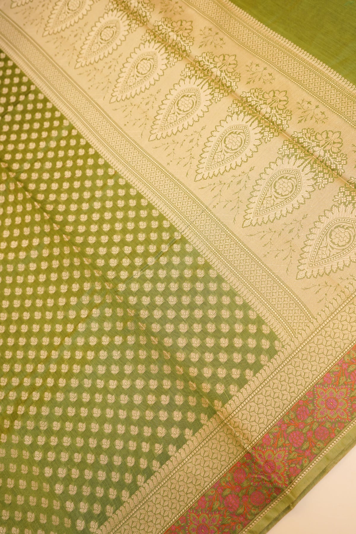 Mehndi Green Banarasi Tilfi Cotton Silk Saree