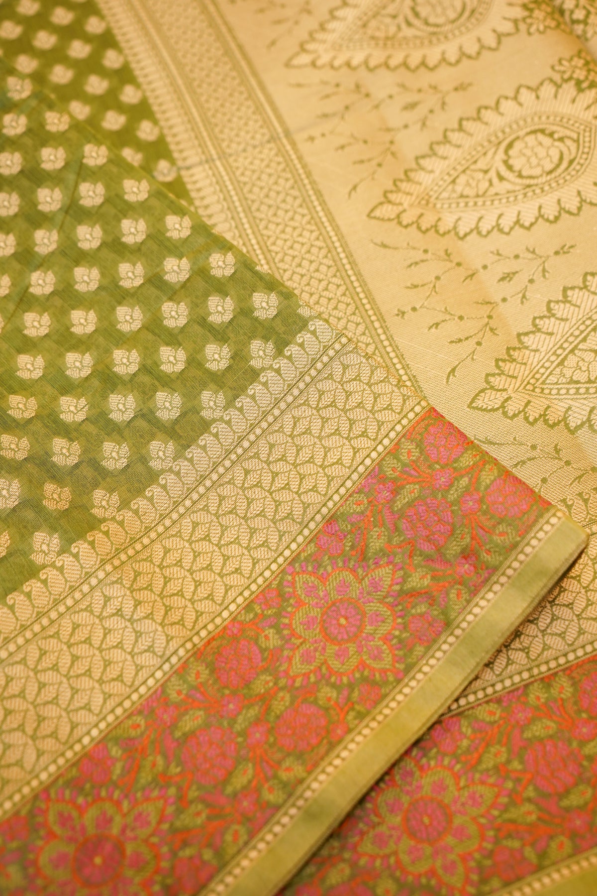 Mehndi Green Banarasi Tilfi Cotton Silk Saree