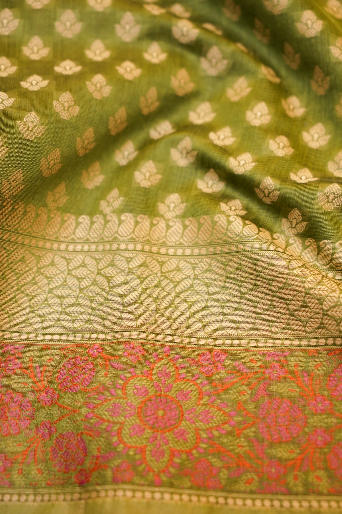 Mehndi Green Banarasi Tilfi Cotton Silk Saree