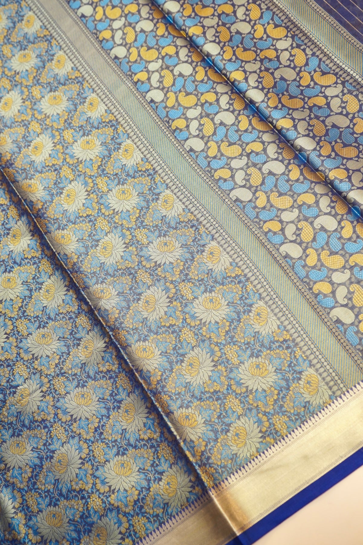 Blue Banarasi Jamawar Silk Saree