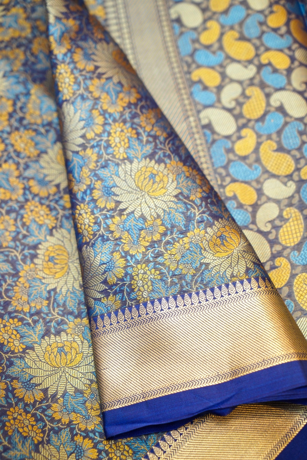 Blue Banarasi Jamawar Silk Saree