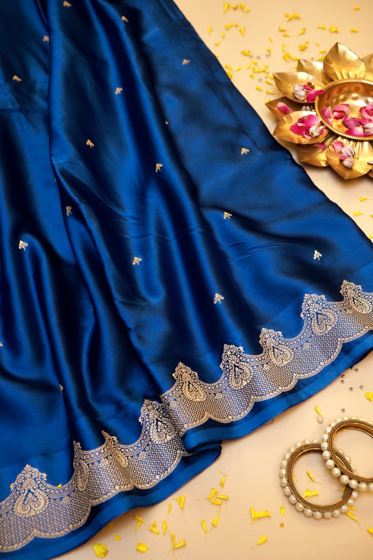Midnight Blue Banarasi Mashru Silk Saree