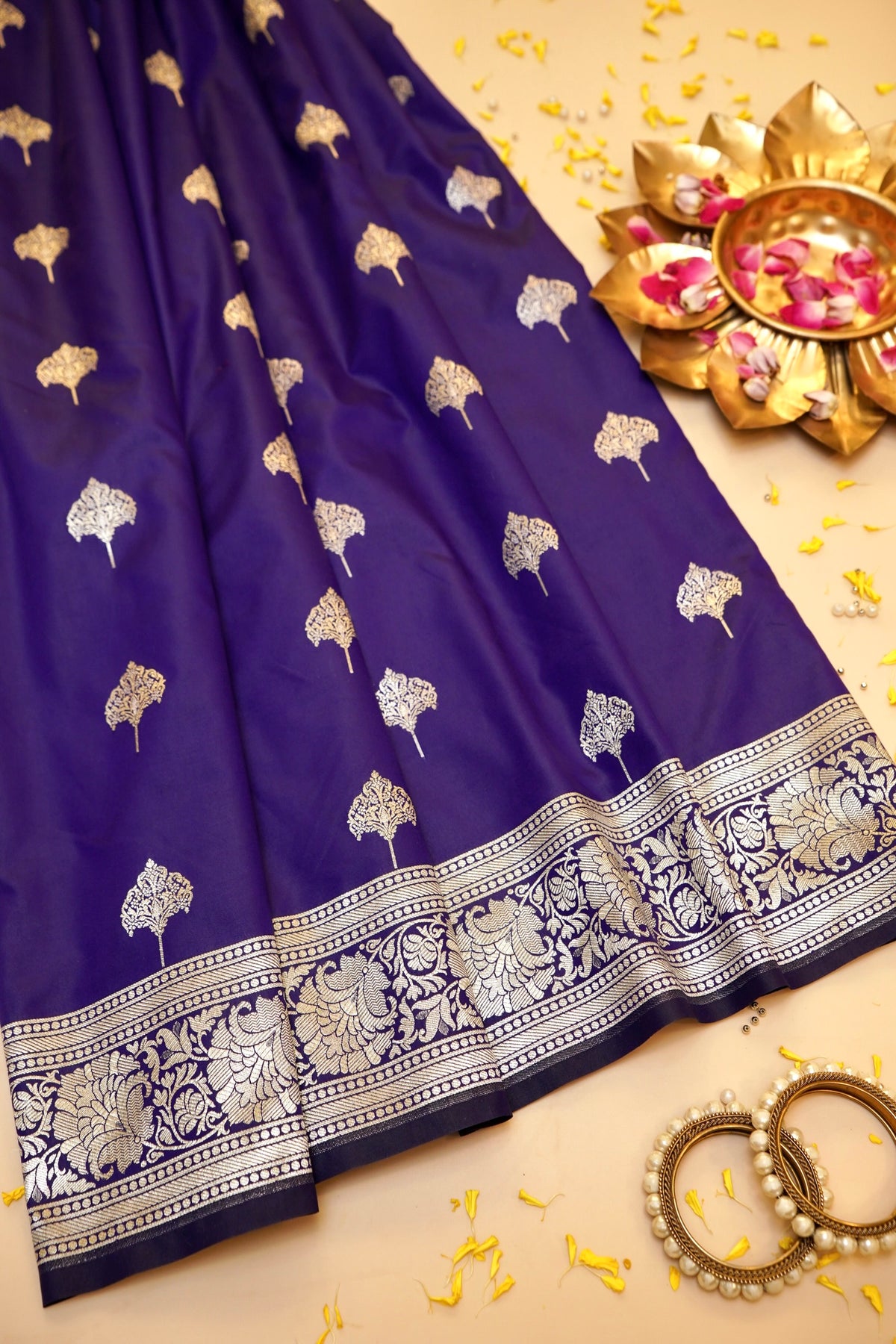 Purple Single Banarasi Katan Silk Saree