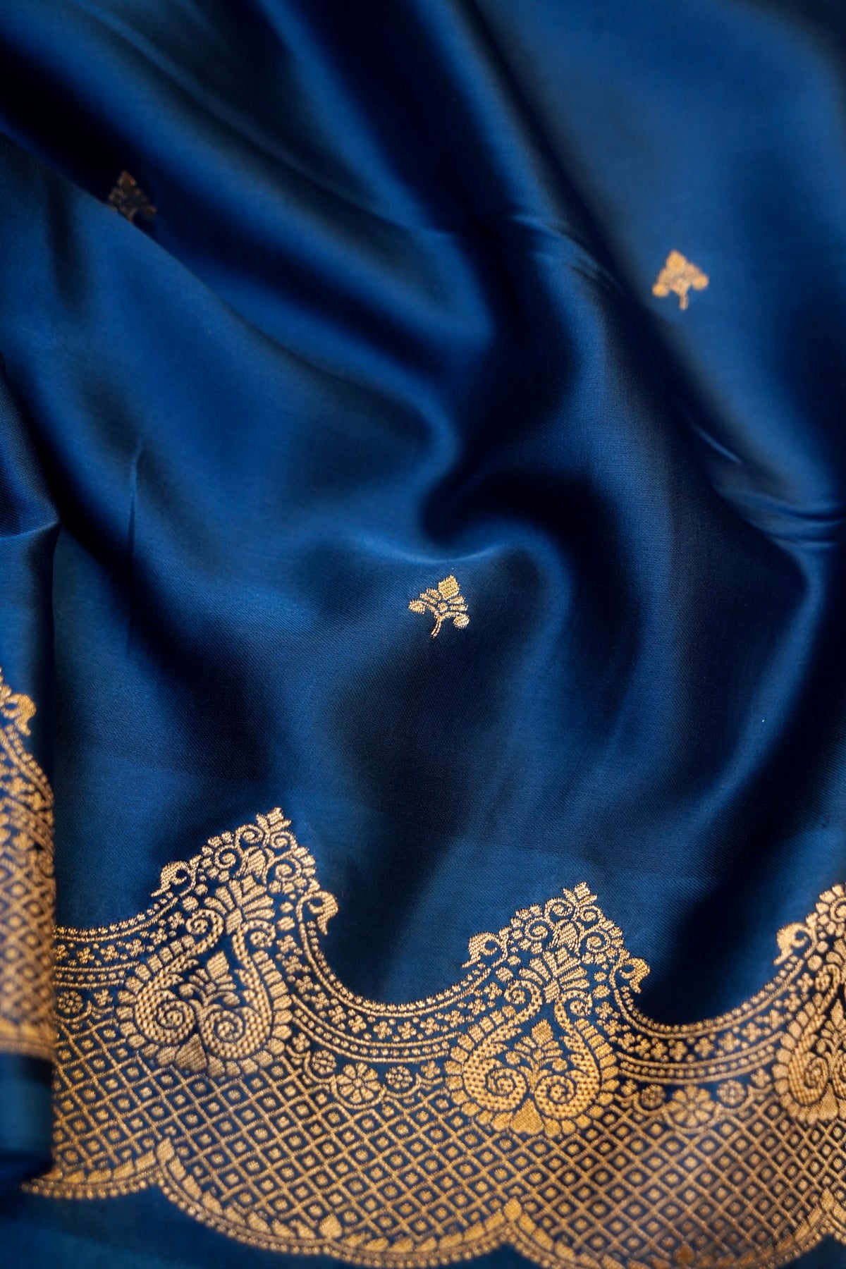 Midnight Blue Banarasi Mashru Silk Saree