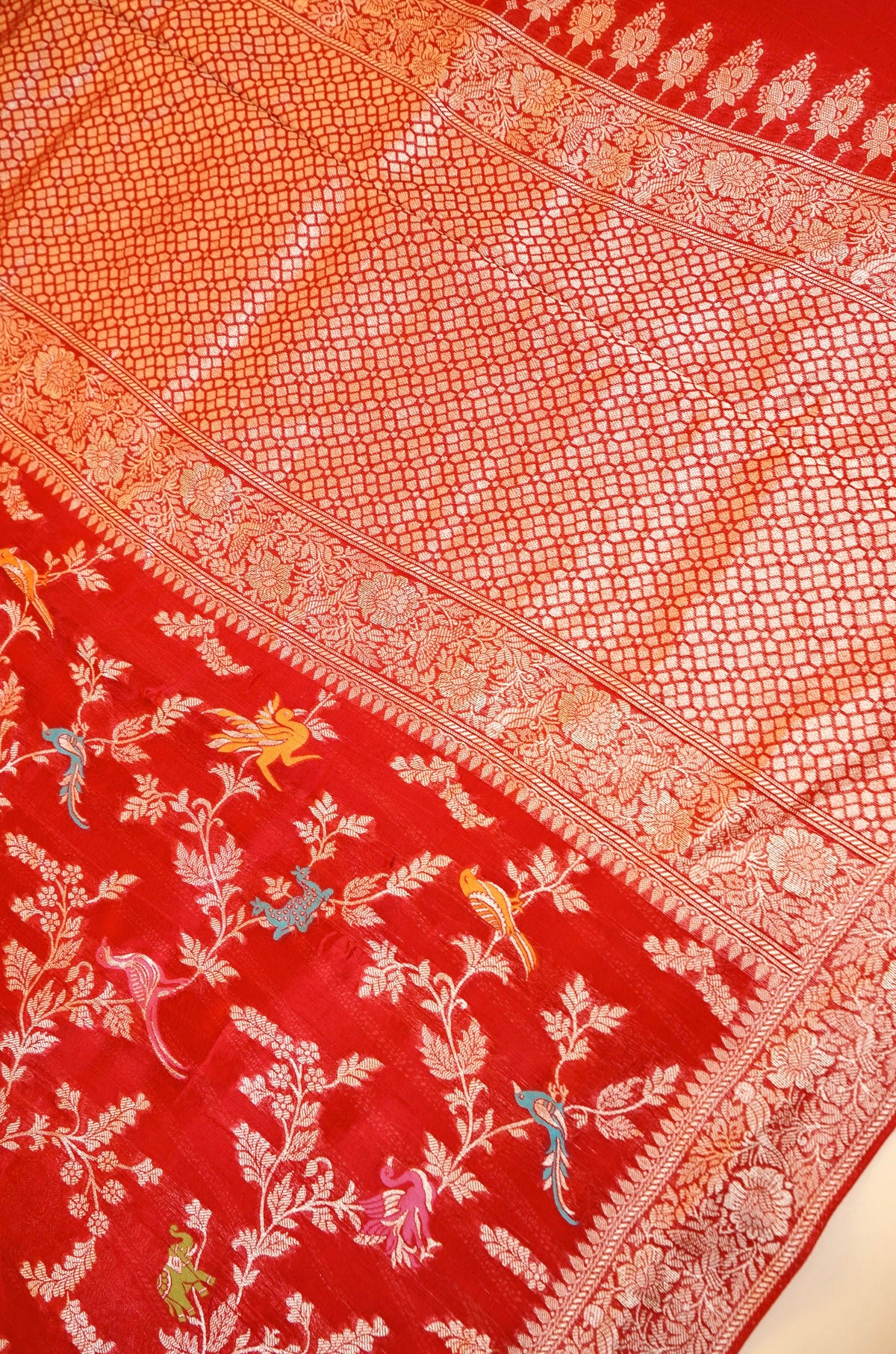 Crimson Red Shikargah Banarasi Tussar Georgette Saree