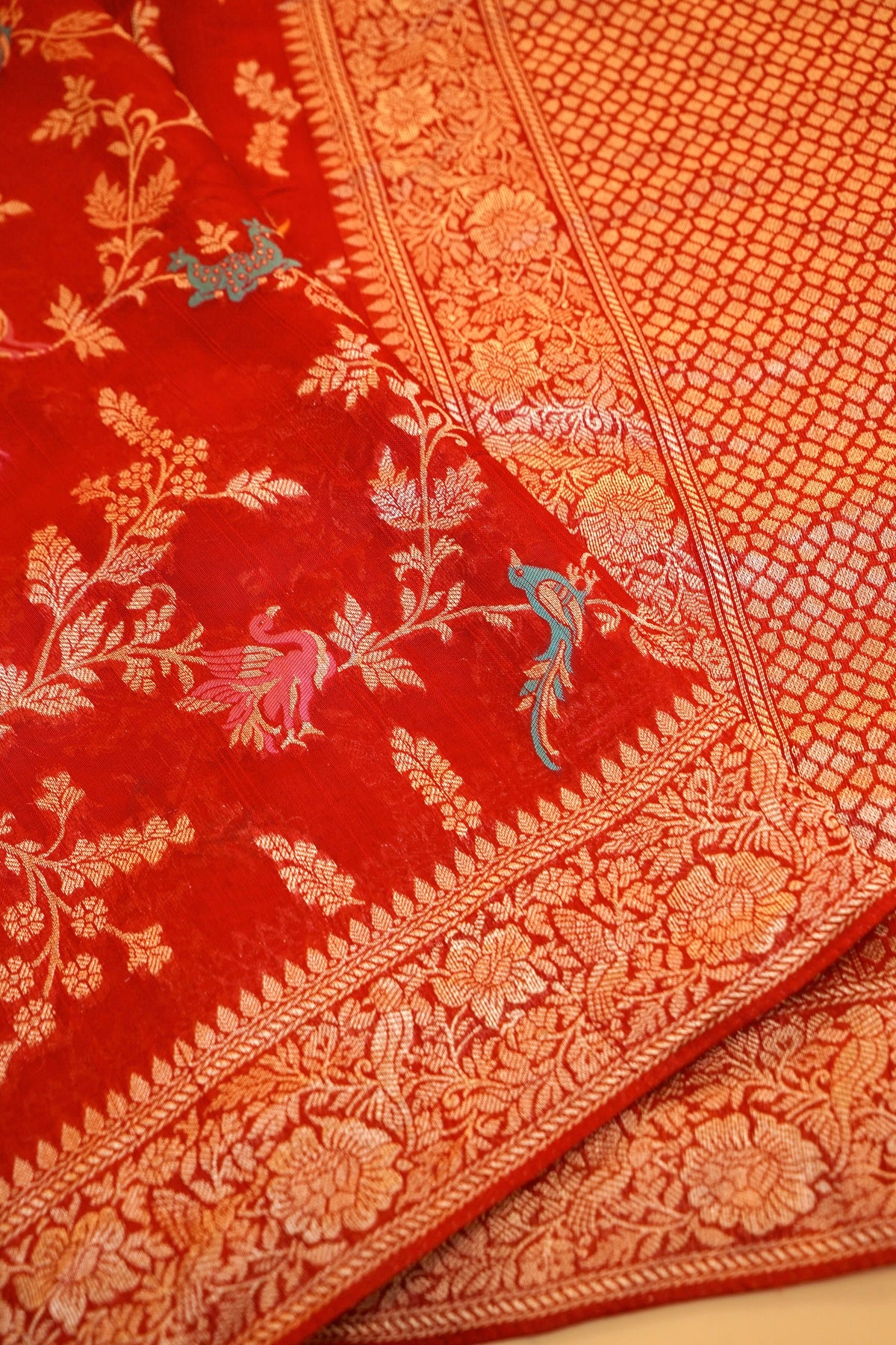 Crimson Red Shikargah Banarasi Tussar Georgette Saree