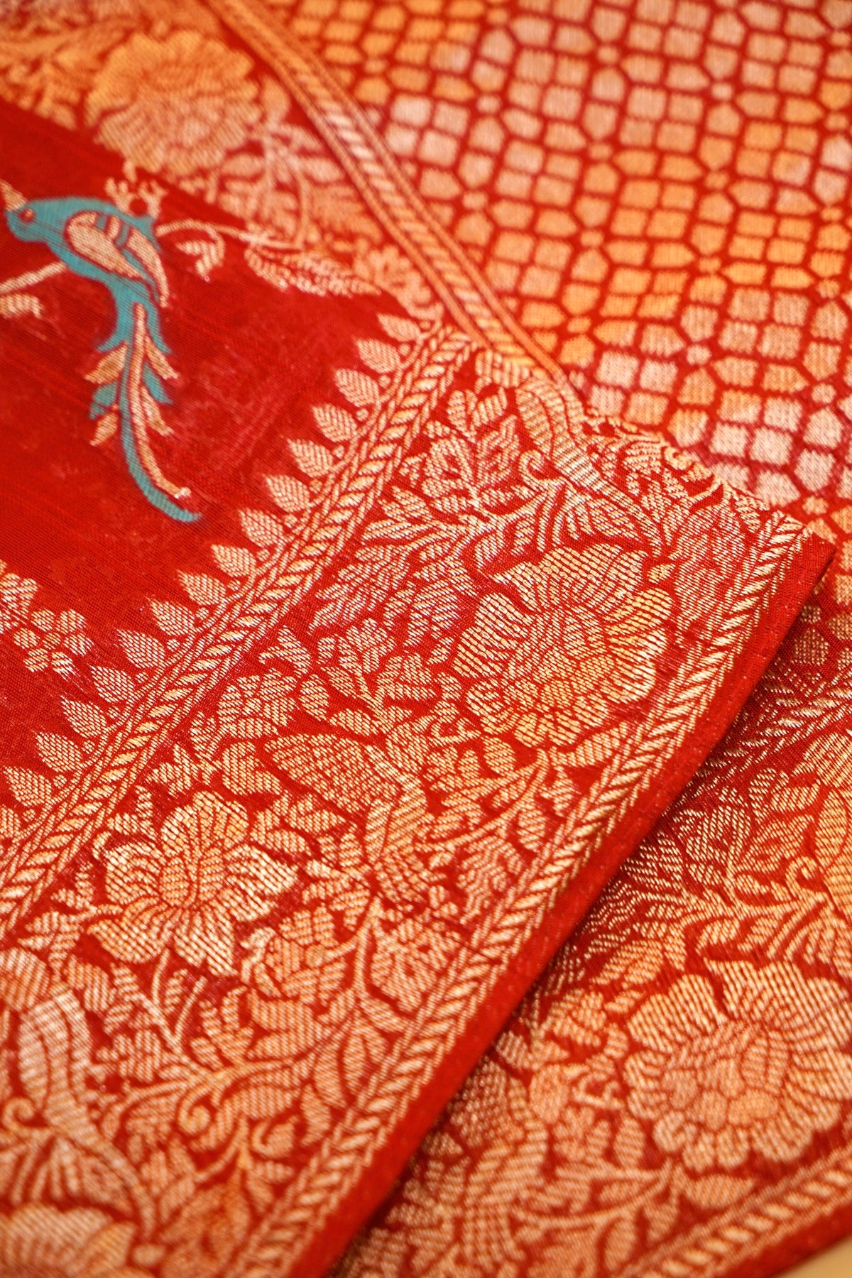 Crimson Red Shikargah Banarasi Tussar Georgette Saree
