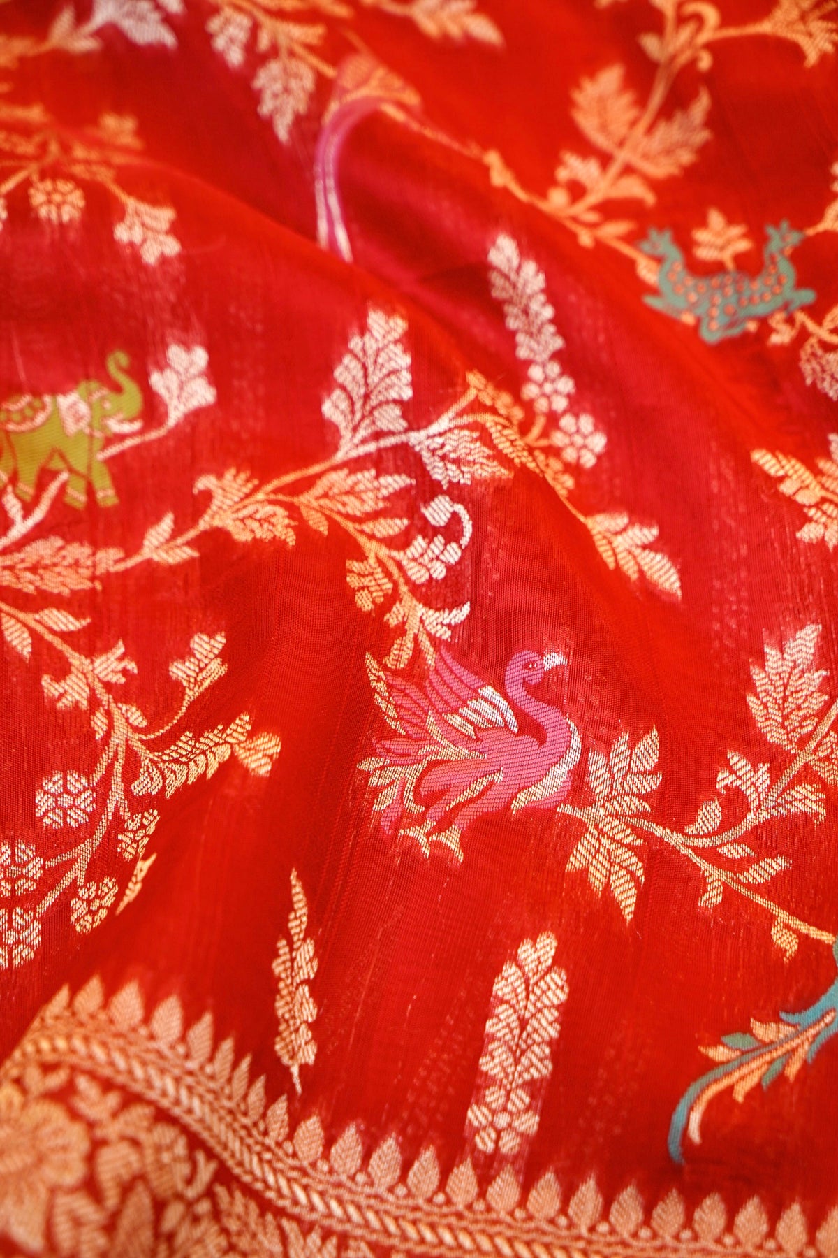 Crimson Red Shikargah Banarasi Tussar Georgette Saree
