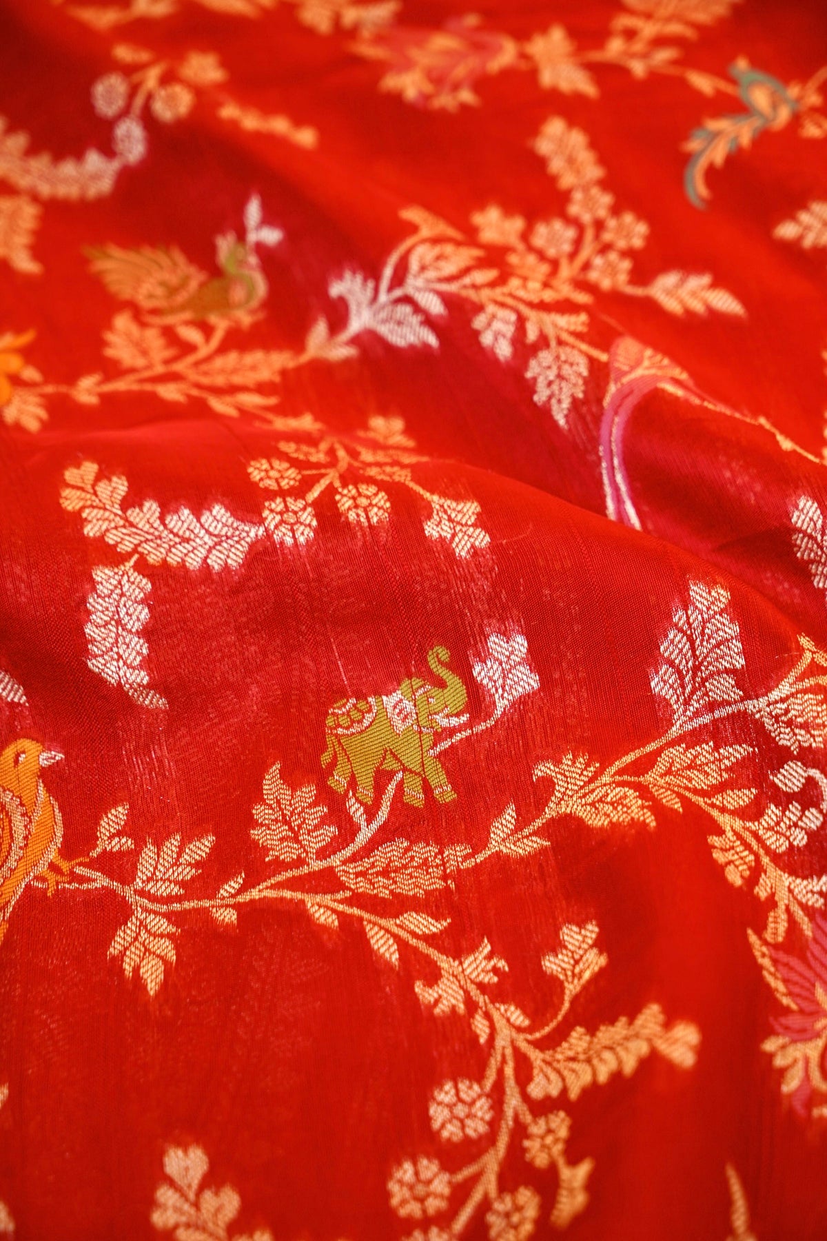 Crimson Red Shikargah Banarasi Tussar Georgette Saree