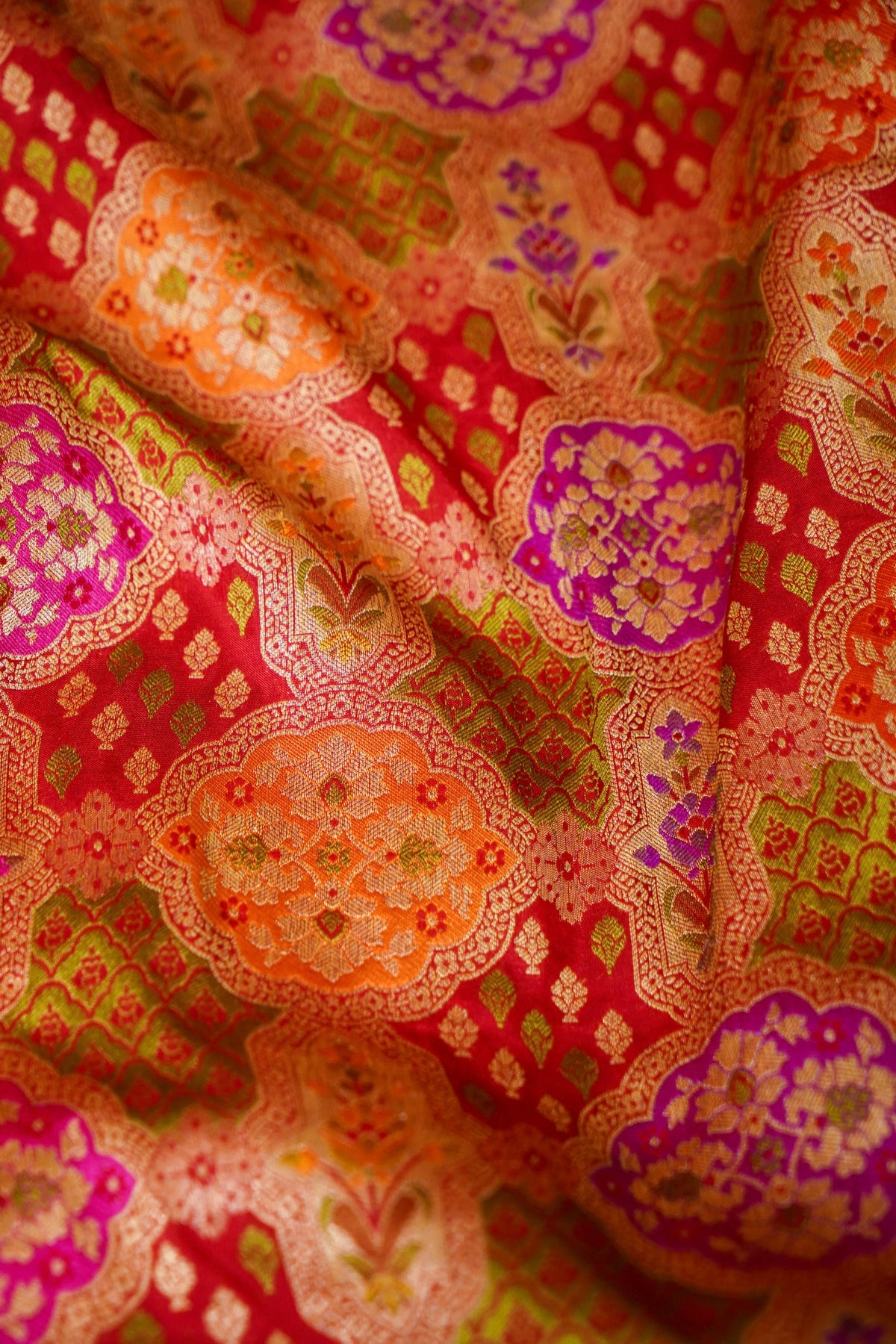 Handwoven Red Brocade Meenakari Pure Banarasi Katan Silk Saree