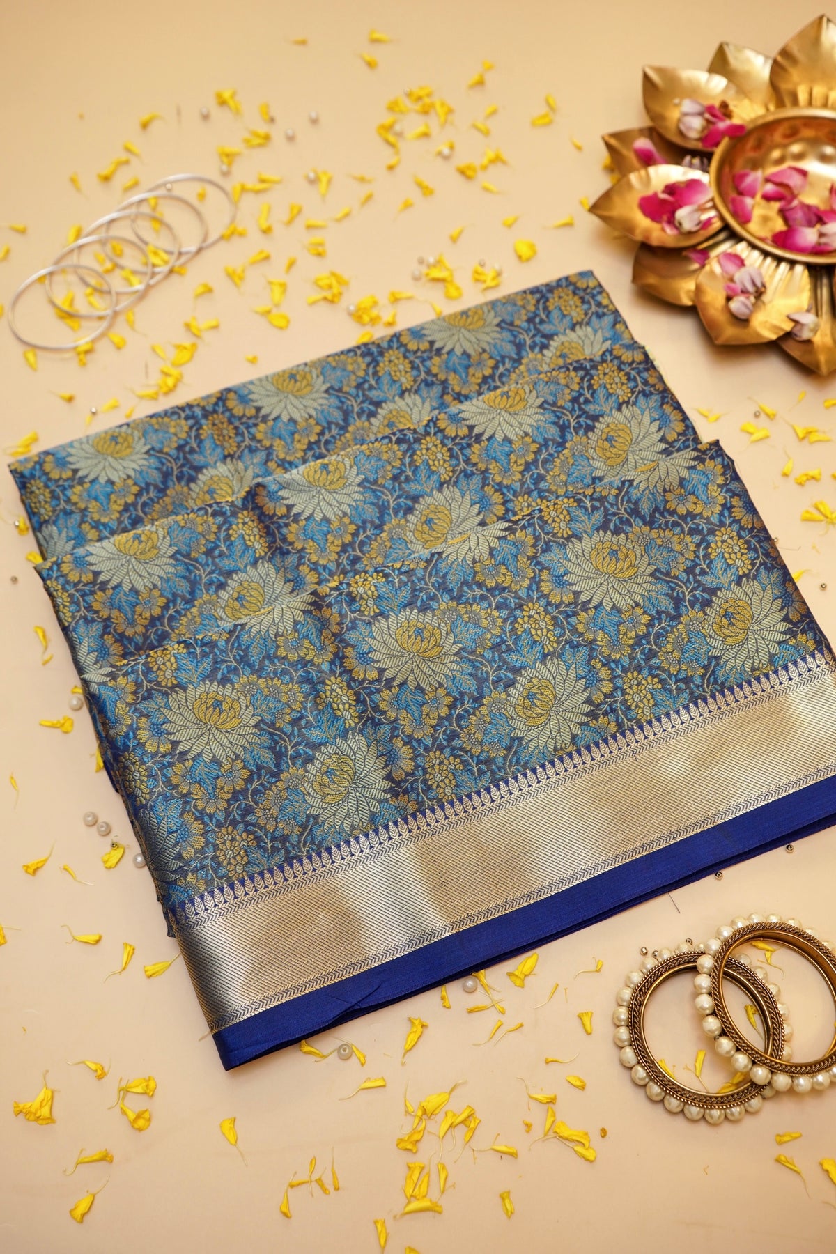 Blue Banarasi Jamawar Silk Saree