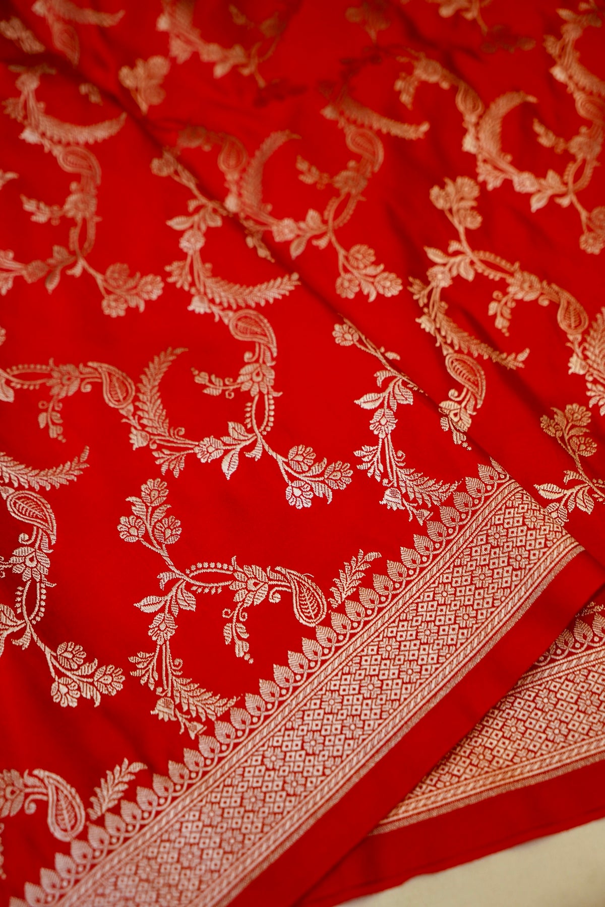 Scarlet Red Banarasi Mashru Silk Dupatta
