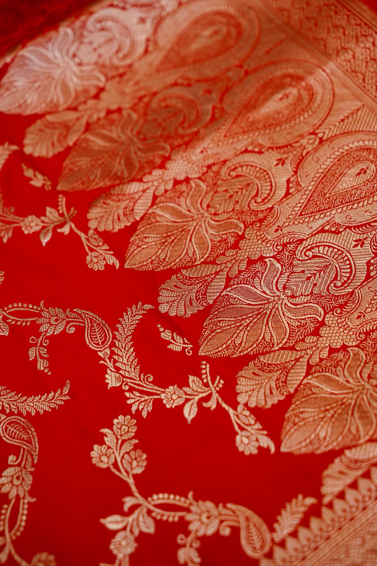 Scarlet Red Banarasi Mashru Silk Dupatta