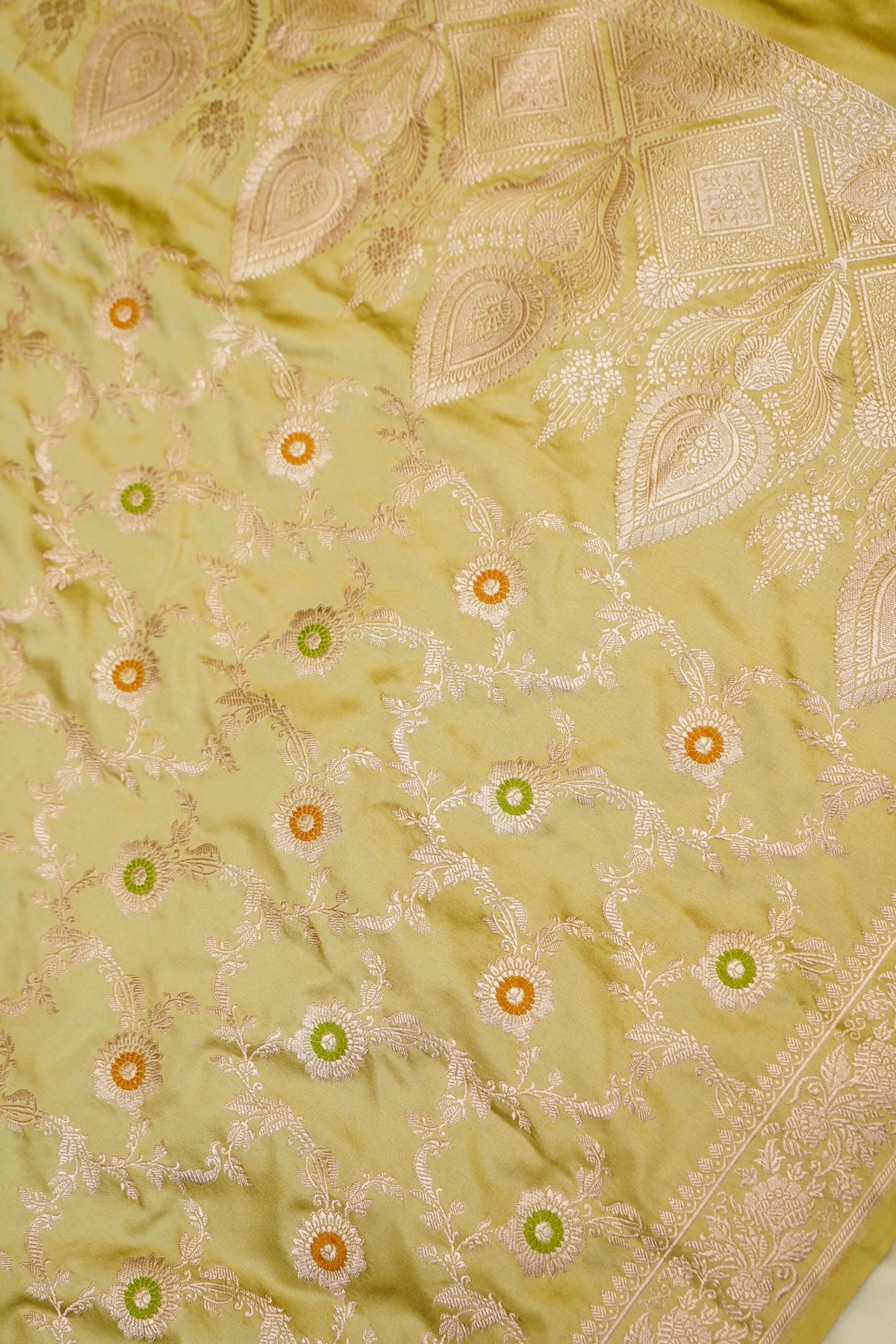 Light Pista Meenakari Banarasi Mashru Silk Dupatta