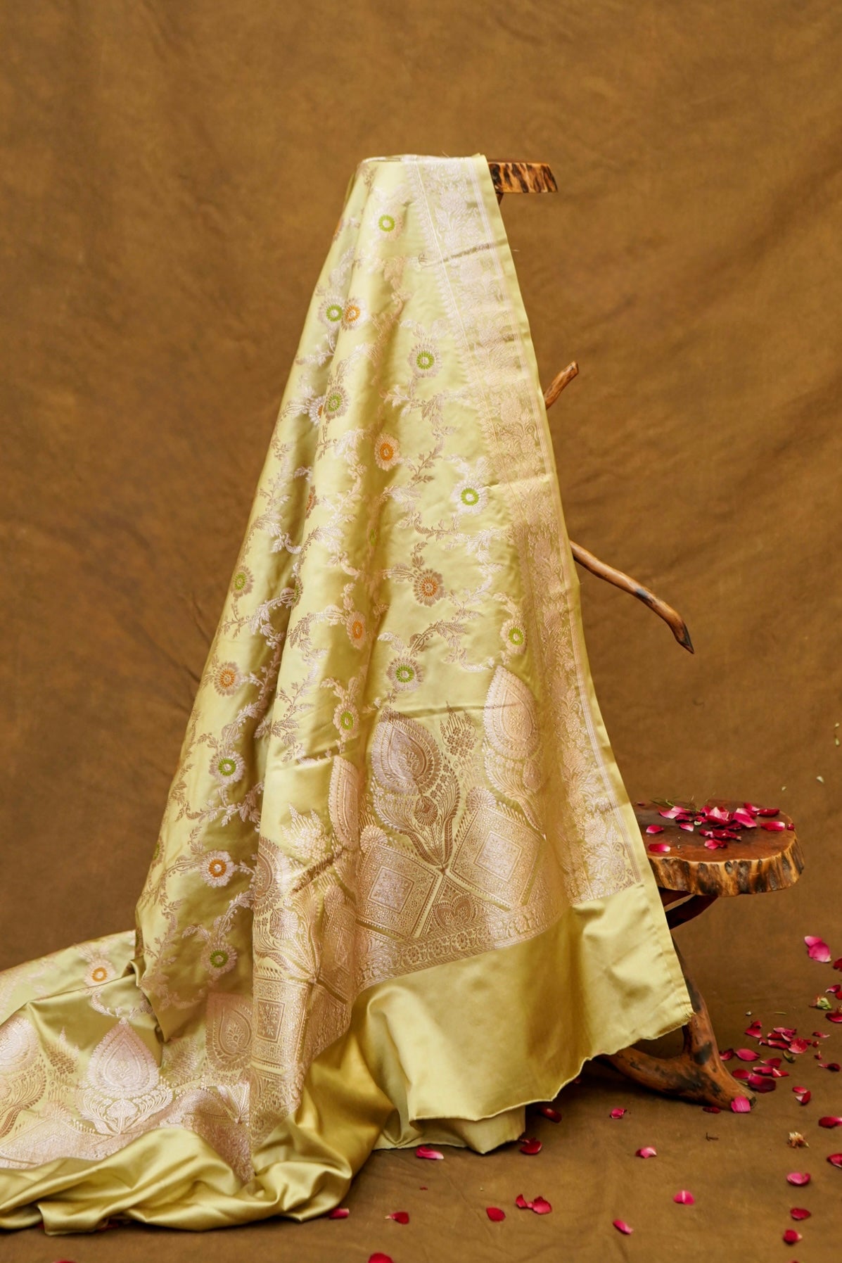 Light Pista Meenakari Banarasi Mashru Silk Dupatta