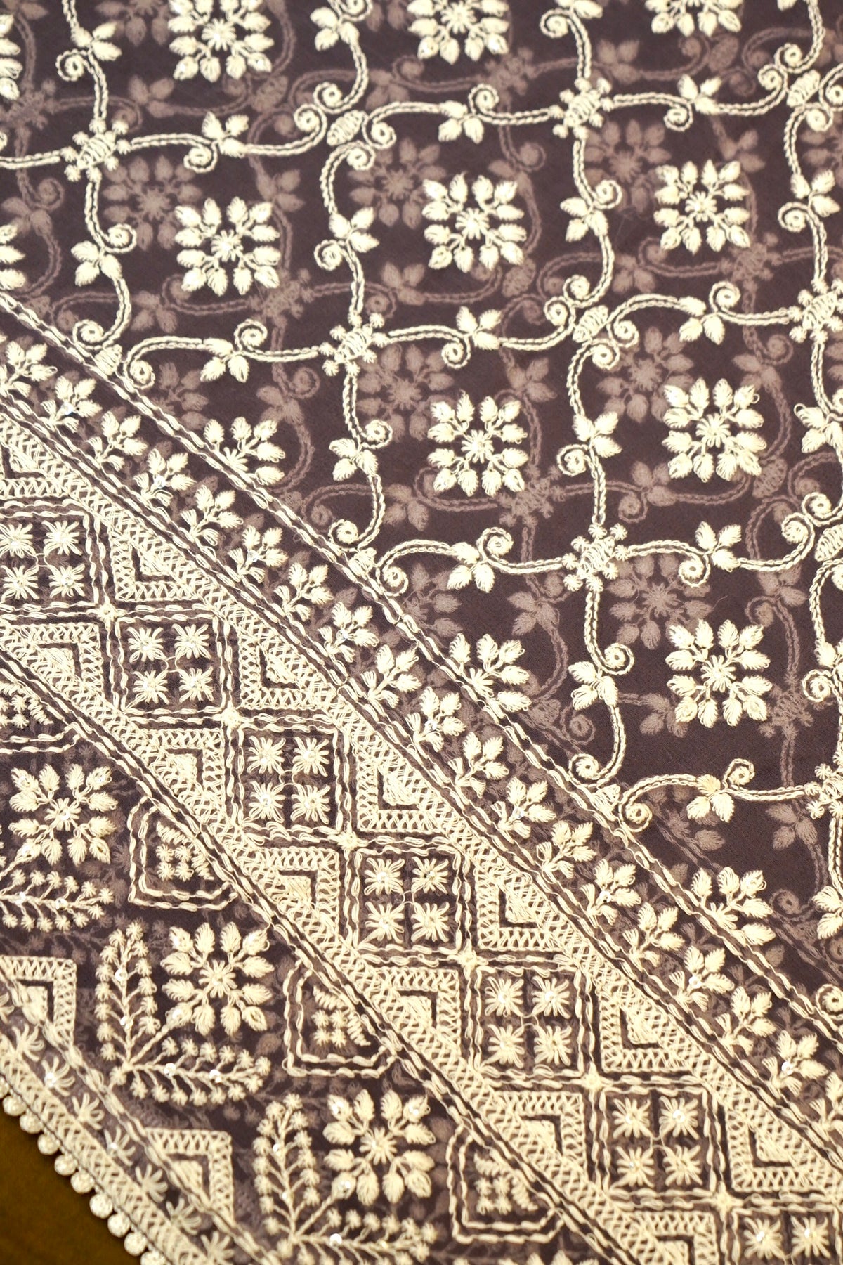 Handwoven Dusty Lavender Banarasi Pure Georgette Chikankari Saree